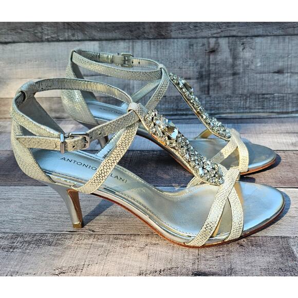 Antonio Melani Shoes - ANTONIO MELANI Silver Crystal Rhinestone T-Strap Heels Sandals Shoes Women's 8M